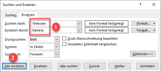 Mehrere Werte in Excel ersetzen