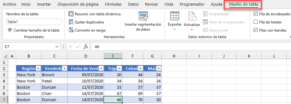 Menú Dinámico para Tablas