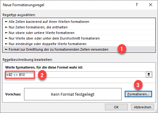 Neue bedingte Formatieungsregel mit Formel