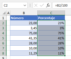 Números Formateados como Porcentaje