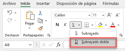 Opción Doble Subrayado