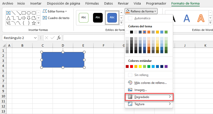 Opción Relleno de Forma Degradado