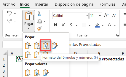 Pegar Formato de Fórmulas y Números