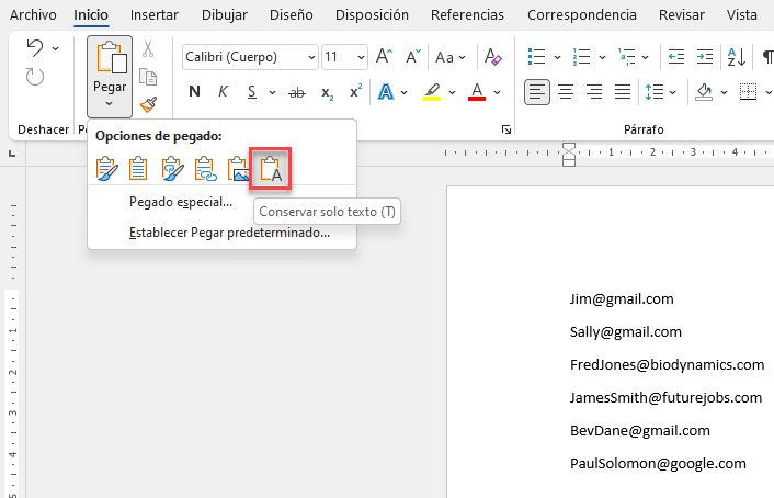 Pegar Solo Texto en Word