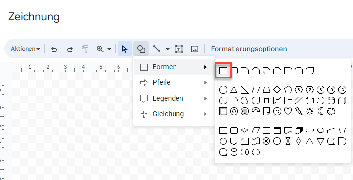 Rechteck in Google Sheets einfuegen