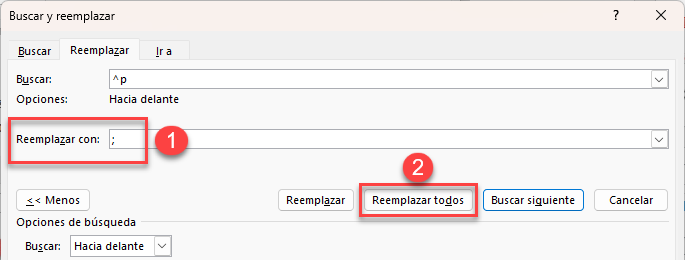 Reemplazar Marca de Párrafo con Punto y Coma en Word