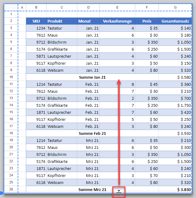 Seitenumbrueche in Google Sheets platzieren