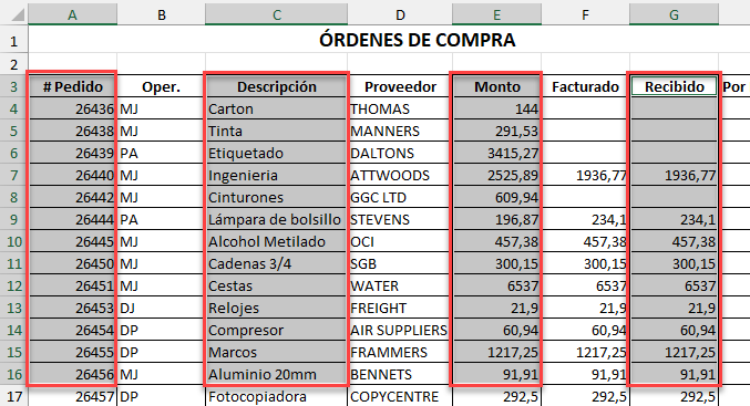 Seleccionar Celdas Columnas No Adyacentes en Excel