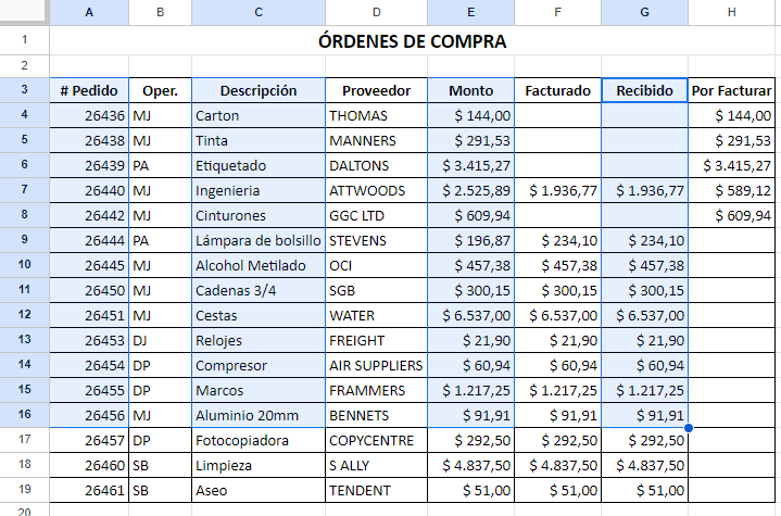 Seleccionar Celdas Columnas No Adyacentes en Google Sheets