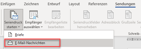 Sendungen Seriendruck in Word