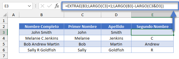 Separar Segundo Nombre Fórmula Final