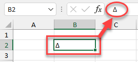 Símbolo Delta Insertado en Celda en Excel