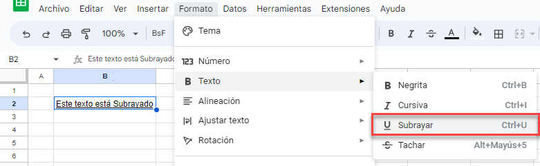 Subrayar en Google Sheets