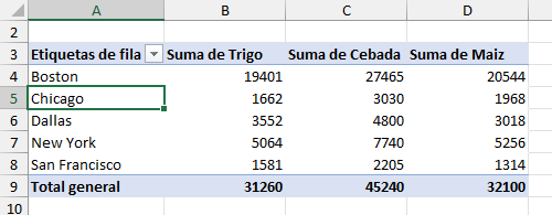 Tabla Dinámica sin Agrupación