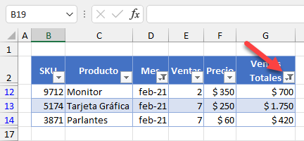 Tabla Filtrada por Dos Campos