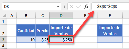 Tabla con Importe de Ventas en Excel