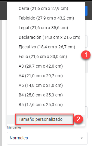 Tamaño de Papel Personalizado en Google Sheets