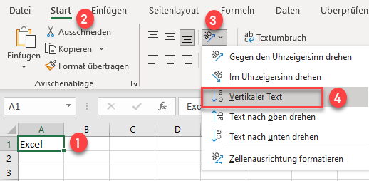 Text in Excel vertikal schreiben Schritte