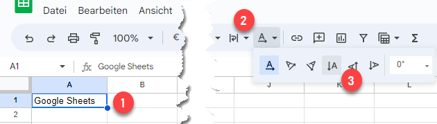 Text in Google Sheets vertikal schreiben