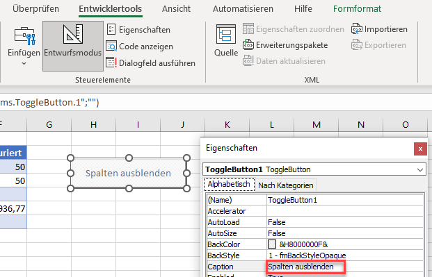 Umschaltfläche Beschriftung bearbeiten