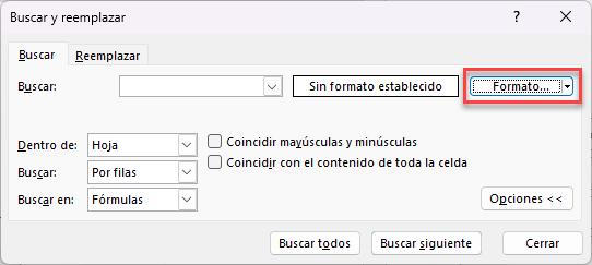 Ventana Buscar y Reemplazar Formato