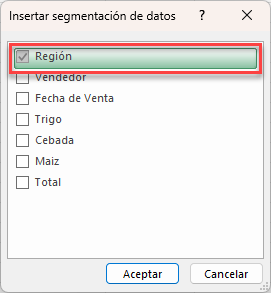 Ventana Insertar Segmentación de Datos