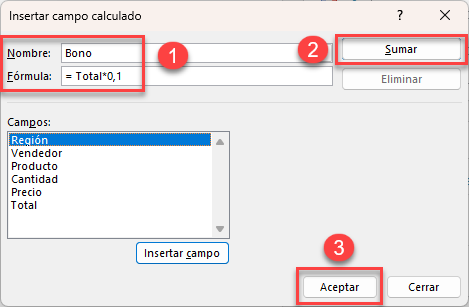 Ventana Insertar un Campo Calculado