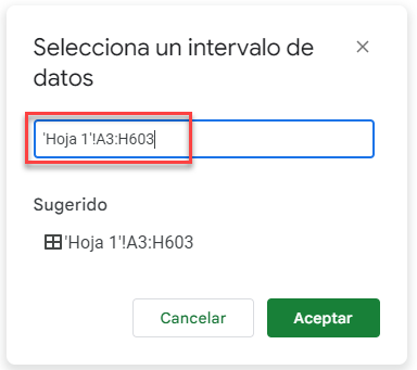 Ventana Seleccionar un Intervalo de Datos en Google Sheets