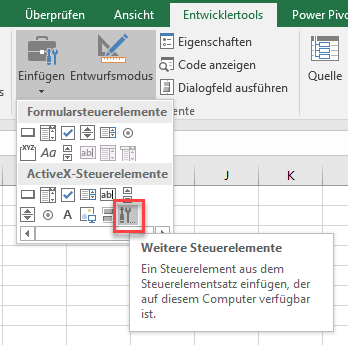 Weitere ActiveX Steuerelemente in Excel