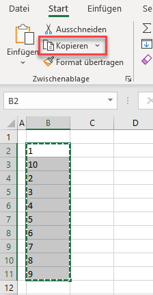Zahlen in Excel kopieren