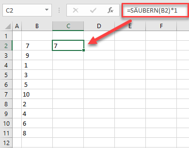 Zahlen mit SÄUBERN Funktion bereinigen