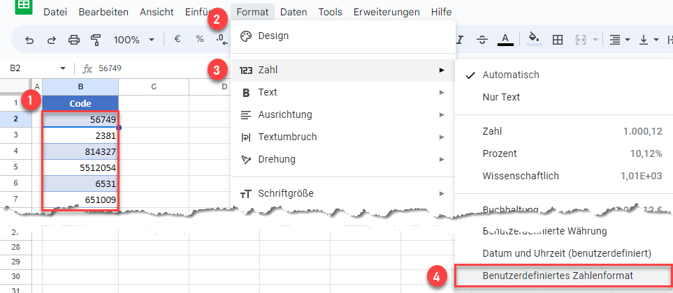 Zahlen ohne fuehrenden Nullen formatieren GS