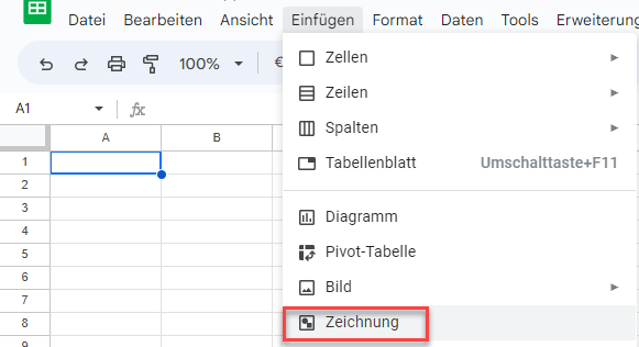 Zeichnung in Google Sheets einfuegen