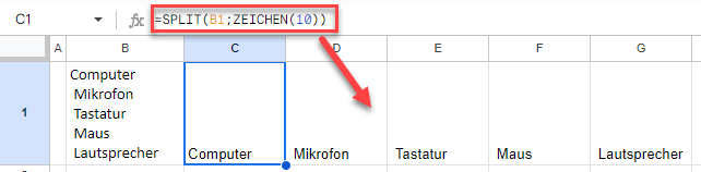 Zeilenumbruch in Spalte in Google Sheets