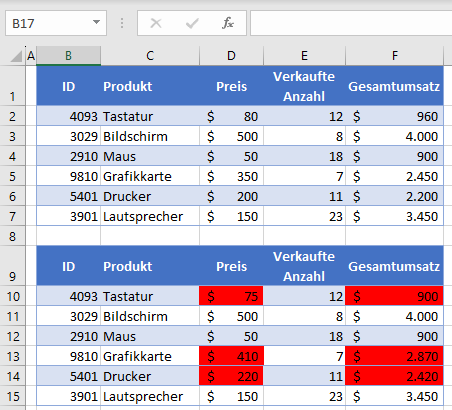 Zwei Tabellen in Excel vergleichen