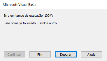 erro planilha existente