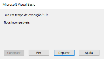 erro tipos incompativeis