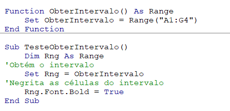 funcao vba sem argumentos intervalo