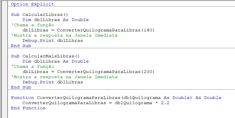 funcoes vba retorno valores