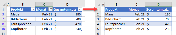 gefilterte Daten in Excel kopieren