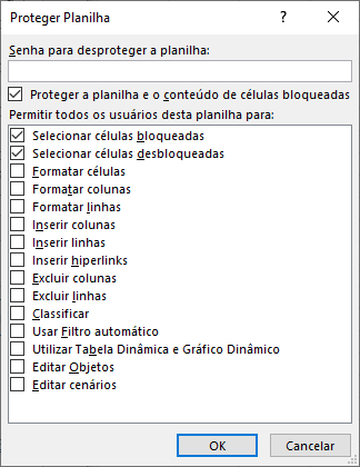 menu proteger planilha