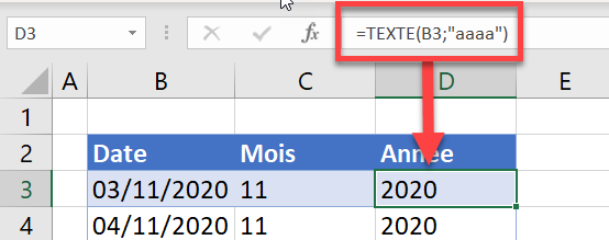 vba fonction texte annee