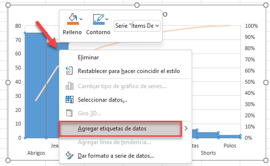 Agregar Etiqueta de Datos a Gráfico de Pareto