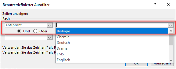 Benutzerdefinierten Textfilter einrichten