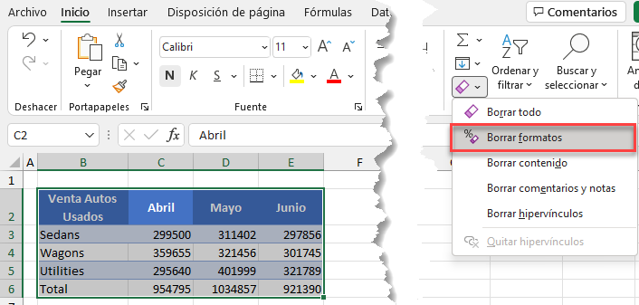 Borrar Formatos