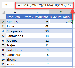 Calcular Porcentajes Acumulados