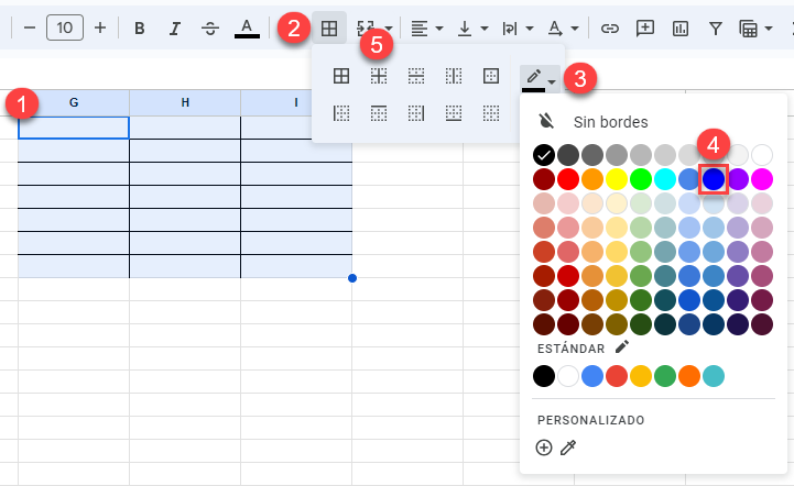 Cambiar Color de Borde de Celdas en Google Sheets