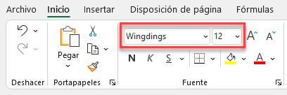 Cambiar Fuente a Wingdings