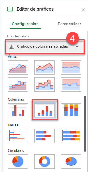 Cambiar el Tipo de Gráfico a Columnas Apiladas