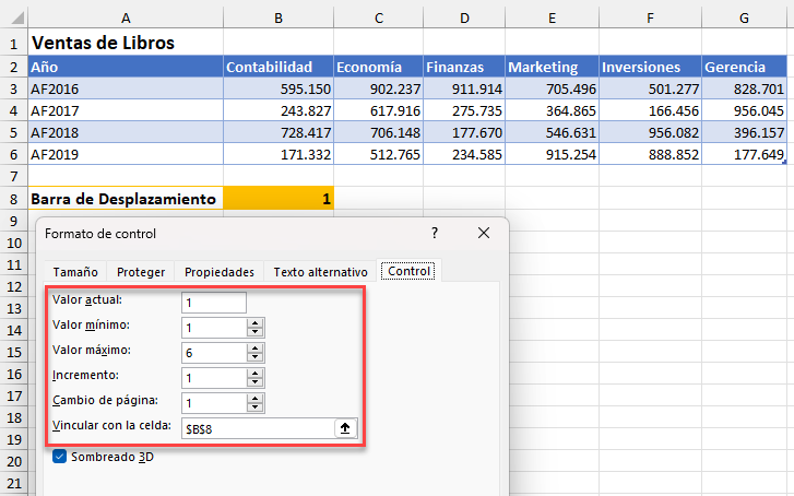 Configuración de la Barra de Desplazamiento